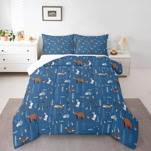 Miniatura 48 de Juego de ropa de cama Happy Camping de Homewish, tamaño individual, con diseño de osos cazadores y pinos, para niños, hombres, adultos, decoración