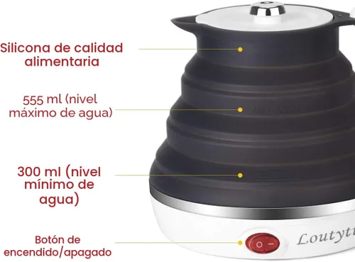 Miniatura 2 de Tetera eléctrica plegable de silicona de grado alimenticio ultrafina mejorada para viajes, protección contra hervir en seco, portátil con voltaje