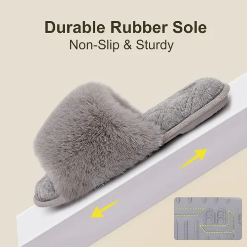 Miniatura 6 de LongBay Pantuflas de espuma viscoelástica de piel sintética para mujer, cómodas y planas, con puntera abierta, cómodas sandalias de casa