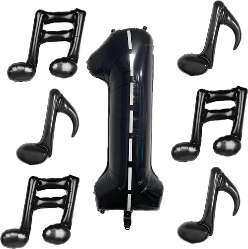 Miniatura 15 de 10 piezas de globos de nota musical negros de Mylar de 17 pulgadas, globos de feliz cumpleaños, globos de música para usar en cumpleaños, fiesta
