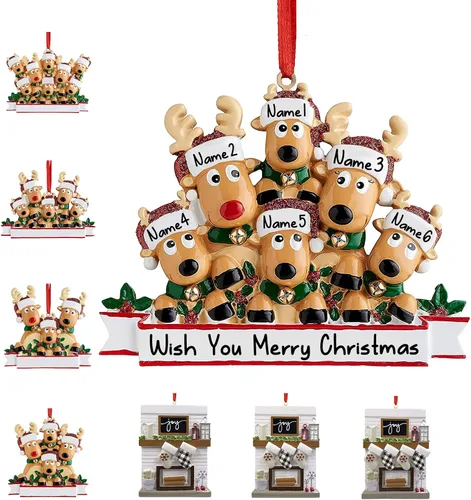 Miniatura 22 de Adornos de Navidad personalizados 2025, repisa de chimenea, familia de 2/3/4/5/6 nombres de miembros de la familia Joy para decoraciones de árbol