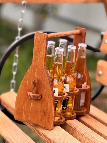 Miniatura 3 de Carrito de cerveza de madera para 6 botellas, soporte plegable para bebidas, regalos para amantes de la cerveza para hombres, él, papá, paquete