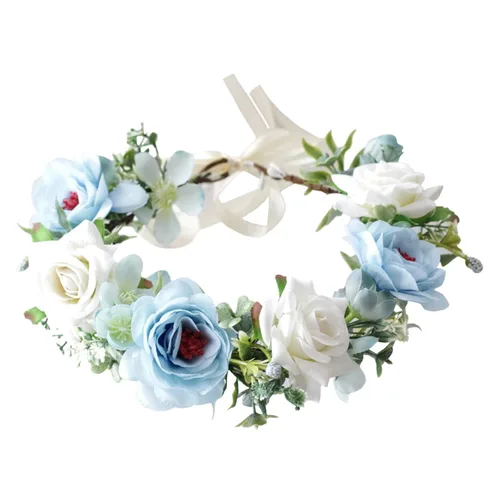 Miniatura 7 de Corona de flores de rosas para novia, diadema floral para el cabello, diadema de flores, halo bohemio con cinta, boda, fiesta, festival, fotos