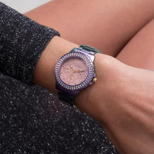Miniatura 5 de GUESS Ladies Sport Crystal Multifunction 36mm Watch White Dial Rose Gold-Tone Stainless Steel Case with Blue Silicone Strap