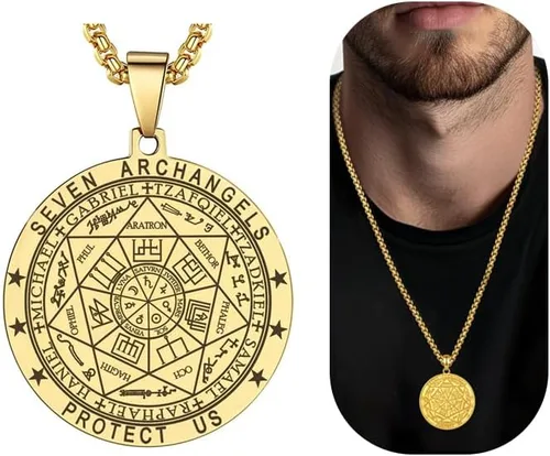 FLYUN Seal of The 7 Arcángeles Collar con colgante para hombre, collar de protección de siete arcángeles para hombres, joyería de amuleto de