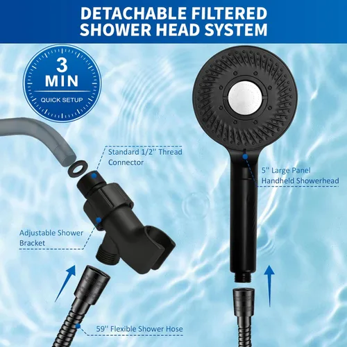 Miniatura 6 de Cabezal de ducha de alta presión con filtros para agua dura, cabezal de ducha de lluvia con rociador de mano para limpiar bañera, esquina, mascota