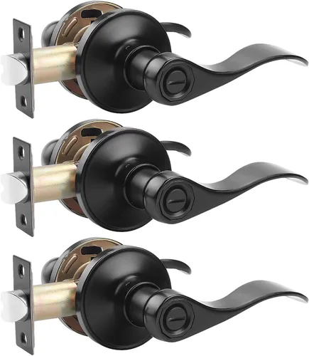 Miniatura 8 de Paquete de 3 manijas de puerta de privacidad para baño, sin llave, juego de cerraduras para puerta, reversible para derecha e izquierda; manijas
