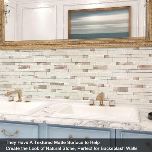 Miniatura 4 de BeNice - Azulejos para salpicaderos que se despegan y pegan para cocina, adhesivos autoadhesivos de mosaico lineal estilo metro para baño