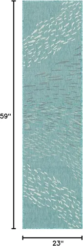 Miniatura 2 de Liora Manne Carmel - Alfombra decorativa de mezcla sintética para interiores y exteriores, de bajo perfil, contemporánea, decoración de peces Agua