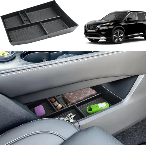 Miniatura 11 de Organizador de reposabrazos 2021-2024 2025 para Nissan Rogue (S/SV/SL/Platinum/Rock Creek), organizador de consola central de plástico ABS y goma