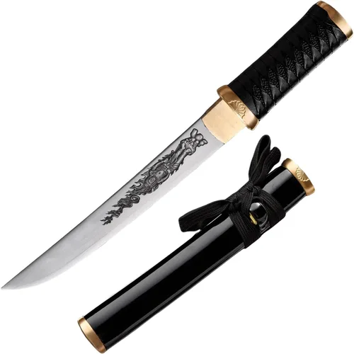 Miniatura 2 de Hoja de crisantemo japonesa real hecha a mano tanto corta katana samurái real de 13 pulgadas 1065 hoja de acero de resorte de acero de espiga