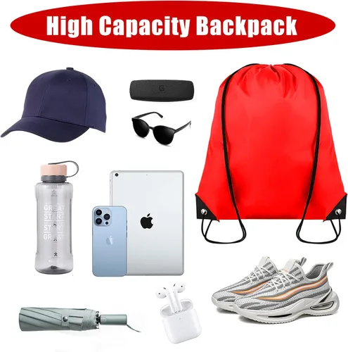 Miniatura 3 de Grneric 100 unidades de mochila con cordón a granel Cinch Sackpack Ployster Bolsas con cordón para gimnasio fiesta viaje, Rojo -, Classic