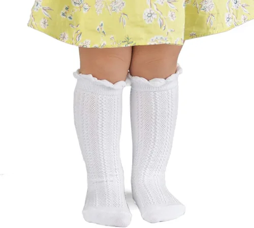 Miniatura 2 de Epeius - Calcetines altos de algodón para bebés y niñas de uniforme calcetas con vuelos Paquete de 3 o 5