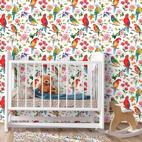 Miniatura 8 de Papel tapiz de 24 x 118 pulgadas de ancho, diseño floral de peonía y pájaro, papel tapiz de hojas de vinilo extraíble, autoadhesivo de mariposa