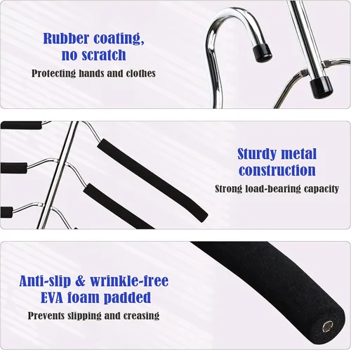 Miniatura 2 de Perchas de ropa que ahorran espacio, 4 paquetes de 4 paquetes de brazo oscilante antideslizante acolchado percha de 5 capas de acero inoxidable