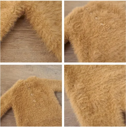 Miniatura 7 de Zeroest Accesorios de fotografía para recién nacidos, trajes de niño, accesorios para fotos de oso y niña, gorro con pies, mameluco de manga Marrón