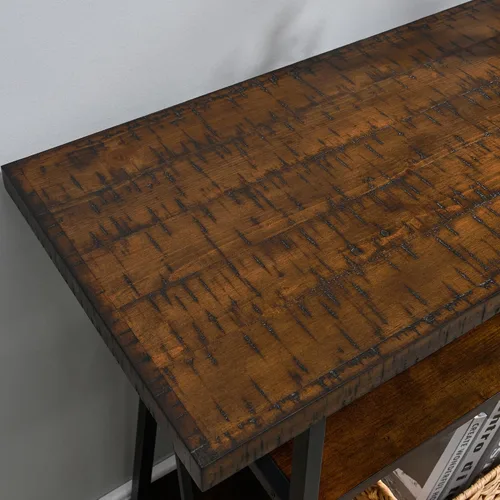Miniatura 5 de Mesa consola con mesa dentada, mesa de entrada de madera maciza con estante de almacenamiento, mesa de pasillo rústica de 3 niveles, mesa de sofá