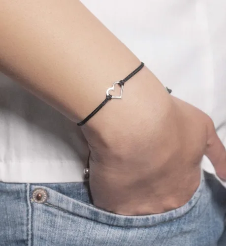 Miniatura 6 de Claudia Lira Joyas clásico azul para mujer pulsera de amistad pequeña hecha a mano de plata de ley abierta en forma de corazón cordón ajustable