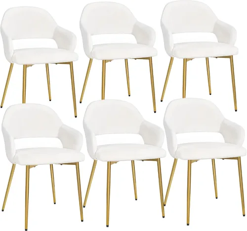Miniatura 10 de VECELO Juego de 6 sillas de comedor de terciopelo, modernas sillas de cocina tapizadas con cojín, respaldo acolchado y patas de metal, color rosa