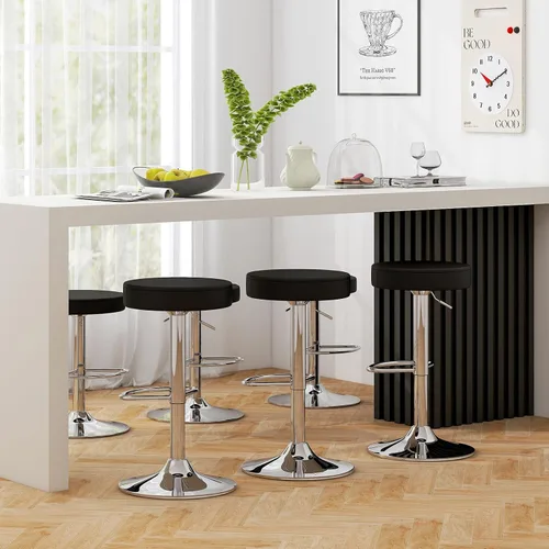 Miniatura 8 de WATERJOY Taburetes de barra redondos ajustables, taburete de bar giratorio de Seat de la PU con reposapiés