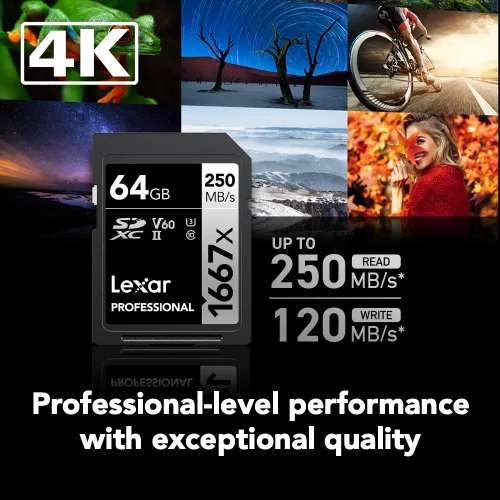 Miniatura 2 de Lexar Tarjeta de Memoria SD Profesional de 64GB (Paquete de 2) 1667x, UHS-II, C10, U3, V60, Full HD, 4K, Hasta 250MB/s de Lectura SDXC