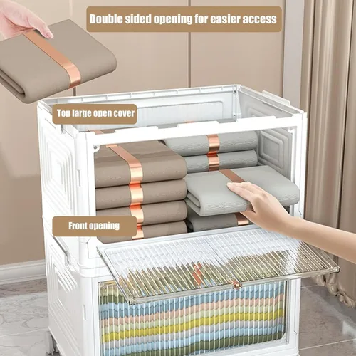 Miniatura 3 de Contenedores de almacenamiento de 2 niveles organizadores de cajas de plástico – 36 cuartos de galón apilables con tapas para dormitorio, sala