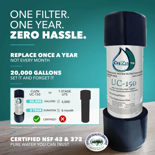 Miniatura 2 de CuZn Filtro de agua debajo del fregadero para grifo del fregadero, 20 K galones o 2 años de vida útil de filtración, reduce PFAs, PFOS, plomo
