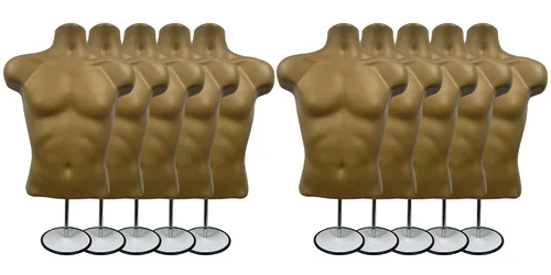 Miniatura 34 de Maniquí masculino de torso con soporte de metal, parte trasera hueca, cuerpo apilable, forma de vestido para exhibición de camisetas, mostrador