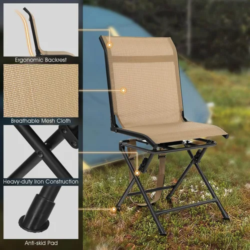 Miniatura 5 de Tangkula Silla ciega giratoria de 360 grados, silla de caza plegable de rotación libre con respaldo de malla y almohadillas antideslizantes, silla