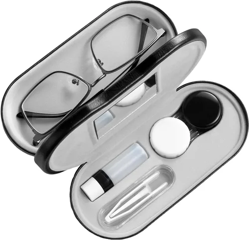 AITIME Estuche 2 en 1 portátil de doble cara para lentes de contacto y gafas - Acanalado, kit de almacenamiento multifuncional, duradero, compacto y