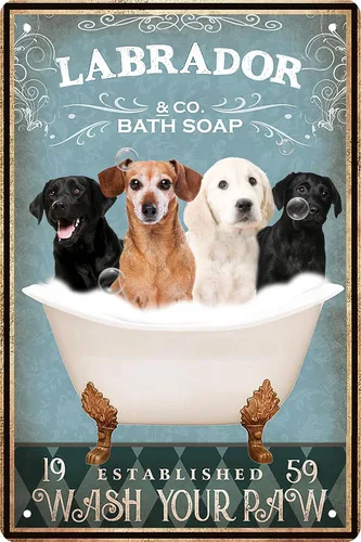 Divertido Letrero de Estaño Metálico Vintage de Decoración de Perro Labrador para Baño y Bañera, Regalo para Amantes de Perros Labrador, Granja Casa