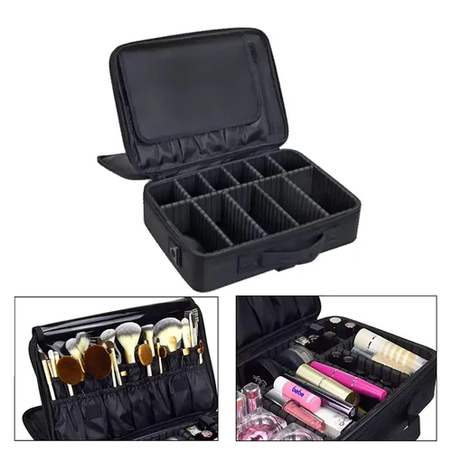 Miniatura 2 de Estuche de viaje para maquillaje, organizador de cosméticos, bolsa de almacenamiento portátil para artistas, con divisores ajustables