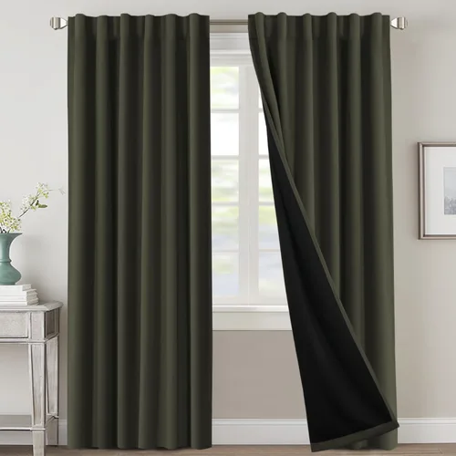 Miniatura 19 de H.VERSAILTEX Cortinas 100% opacas para dormitorio con forro negro, cortinas de oscurecimiento de habitación completa, con aislamiento térmico