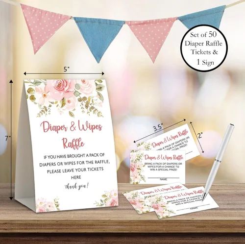 Miniatura 2 de Juego floral bohemio para baby shower, rifas de pañales, boletos para rifas de pañales para baby shower, centros de mesa de baby shower