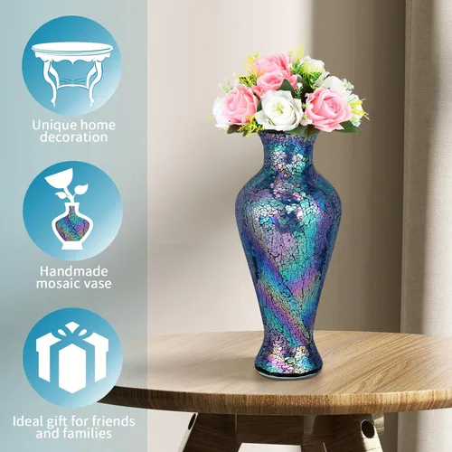 Miniatura 4 de MDLUU Florero de mosaico de 15.3 pulgadas de alto, florero de vidrio agrietado hecho a mano, florero decorativo para decoración del hogar, boda