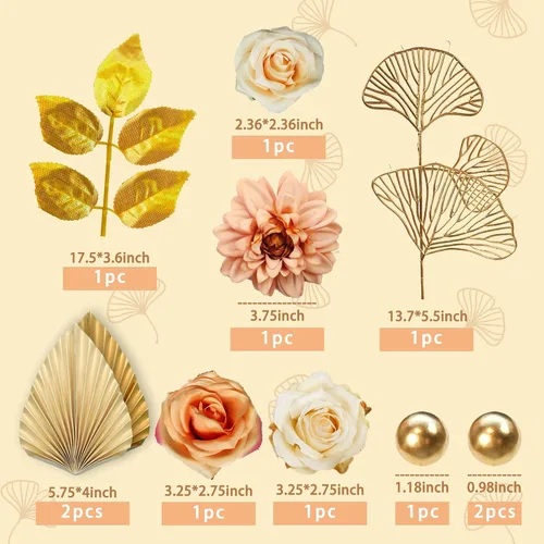 Miniatura 2 de DRWATE Topper para Tartas, 11 Piezas de Flores Bohemias con Hojas Doradas, Decoraciones para Tartas para Bodas, Baby Shower, Suministros