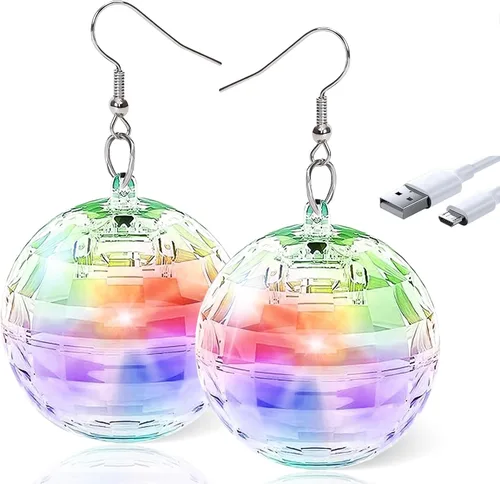 Miniatura 7 de RAHAN Aretes LED de bola de discoteca de 16 colores de luz, luz recargable, aretes iluminados para mujer, fiesta de baile, accesorios de disfraces