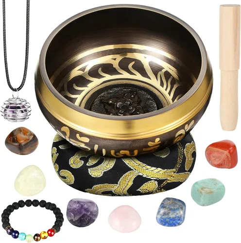 BBTO Juego de cuencos tibetanos cantores para curación de 3.4 pulgadas, cuenco de baño con sonido de meditación, 7 piezas de piedras de cristal de