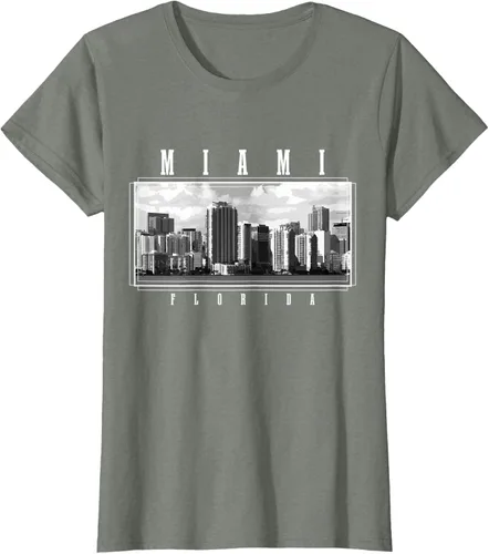 Miniatura 7 de Miami Skyline Florida Pride Vintage Miami Camiseta, Negro