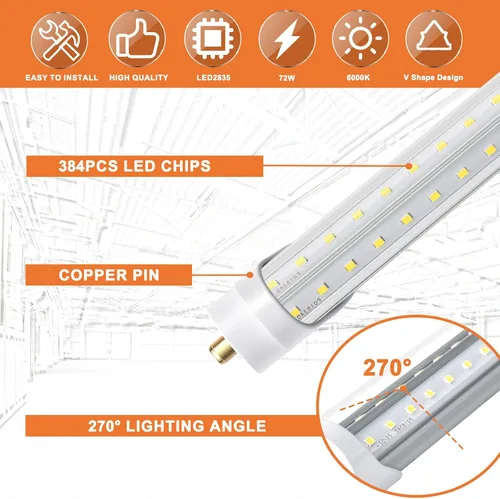 Miniatura 2 de ONLYLUX Bombillas LED de 8 pies, bombilla LED de 8 pies para tienda, 72 W, 6000 K, 10000 lm, súper brillante, luces T8 T10 T12 en forma de V FA8