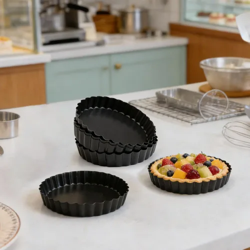 Miniatura 3 de Paquete de 6 mini sartenes para tartas de 5 pulgadas con parte inferior extraíble, antiadherentes redondas, lados estriados resistentes