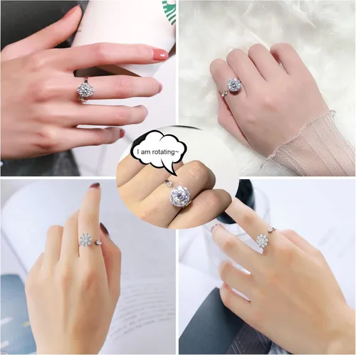 Miniatura 4 de Honsny 6 piezas anillos de ansiedad chapados en oro de 14K para mujeres, anillo giratorio ajustable para la ansiedad, anillos fidget CZ de mariposa