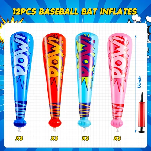 Miniatura 2 de Seematn 12 piezas de bates de béisbol inflables de 17 pulgadas, bates de béisbol inflables para niños, premios de juego de carnaval a granel