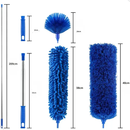 Miniatura 2 de ZZ LAZYCOTTAGE Plumero de microfibra con 2 juegos de asas, varilla telescópica duradera de 15 a 98.1 pulgadas de largo, lavable, plumeros para Azul