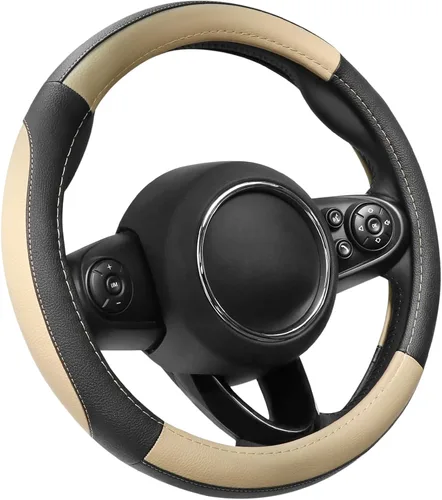 Miniatura 20 de SEG Direct Funda para volante de automóvil, tamaño mediano estándar de 14 1/2-15 pulgadas, embalaje no plegable, resistente, antideslizante, cuero