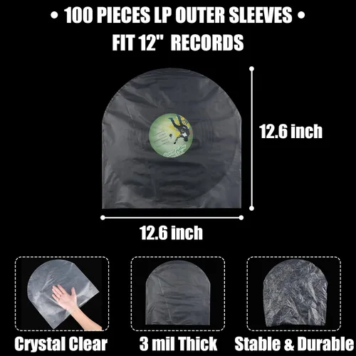 Miniatura 2 de Zonon 100 Pieces LP Inner Sleeves 12 Inch Vinyl Record Sleeves Proper Protection Anti Static Round Bottom for Long Playing Collections