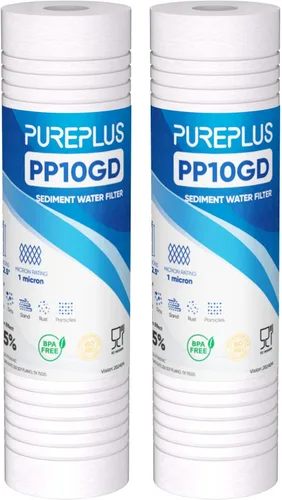 PUREPLUS 1 Micron 10" x 2.5" Whole House Grooved Sediment Home Water Filter, Replacement Cartridge for 10 inch RO Pre-Filter & RV Housing,