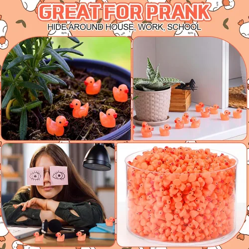 Miniatura 6 de Barydat 600 piezas de mini patos de resina naranja a granel, decoración de patos pequeños para esconderse y buscar, bromas, cruceros, accesorios