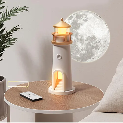 Miniatura 4 de Zunate Lámpara de luna proyector de luces nocturnas con sensor de movimiento, lámpara de faro de luna, lámpara de mesa LED recargable para niños