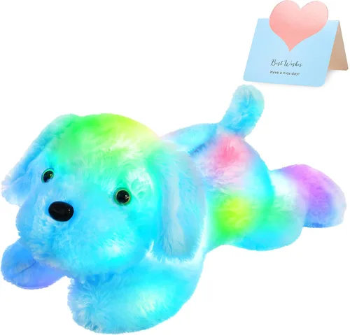 Miniatura 11 de WEWILL Cachorro azul iluminado de 10 pulgadas con luz LED con luz nocturna colorida, juguete de peluche suave, regalo para niños en Navidad